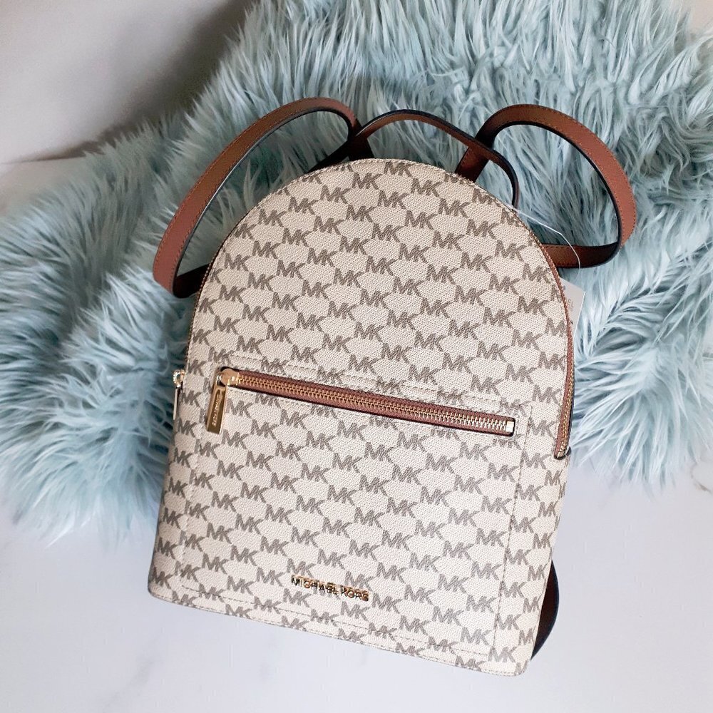 NWT MICHAEL Michael Kors brown & cream convertible backpack handbag - Picture 2 of 9